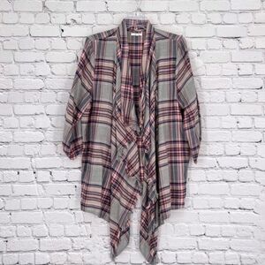 Maurices Pink and Gray Plaid Kimono
